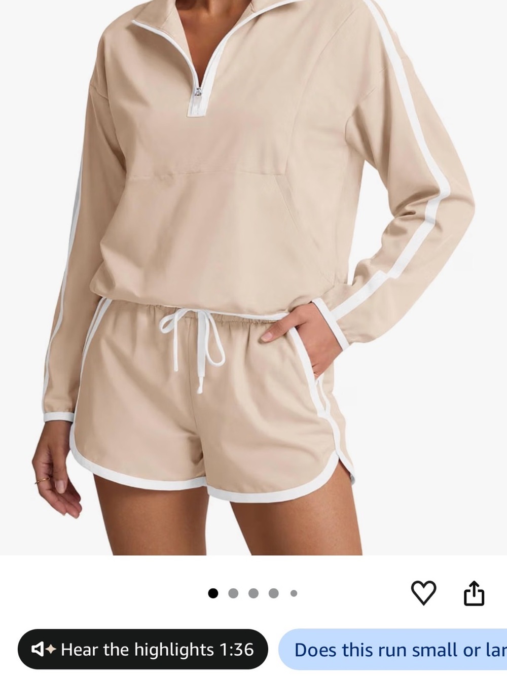 Fisoew NWT Cream Beige 2 Piece Lounge Outfit Set Half Zip V Neck M